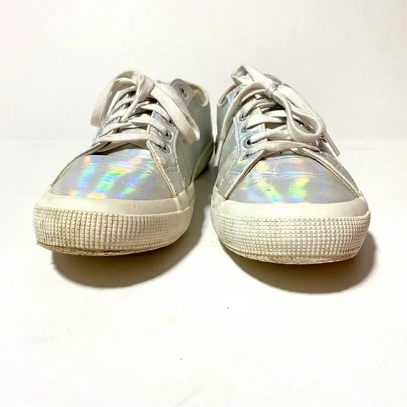 Superga White Iridescent Hologram Sneakers Trainers Size 9 Silver Metallic - Picture 5 of 16